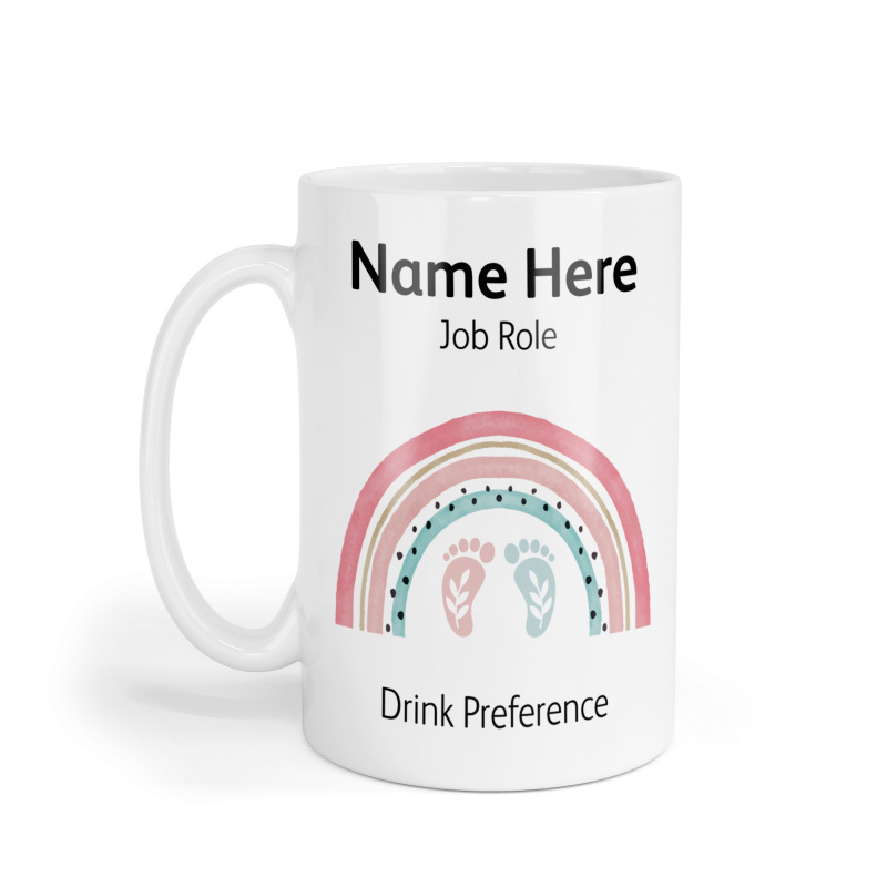 Personalised Ceramic Mug - Boho Baby Pink & Blue Rainbow