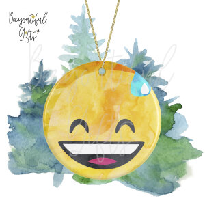 Watercolour Emoji Ceramic Christmas Tree Decoration - Sweat Smile