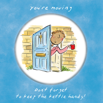 Holy Mackerel Keep the kettle handy, a 15cm square new home card featuring Rosie Brooks artwork, blank inside for your message