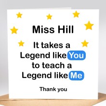 Personalised Thank You Teacher Card - It Takes A Legend Like You - Standard Smooth Card