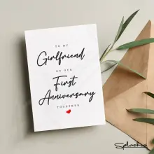 Anniversary Card - To My Girlfriend on Our First Anniversary Together - Small (Approx. A6 | 105mm x 148mm | 4.1in x 5.8in) - Standard Smooth Card