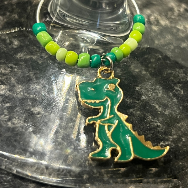 Handmade Wine Glass Charm - Enamel T-Rex Dinosaur