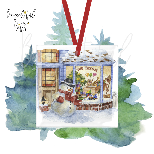 Glass Christmas Tree Decoration - Watercolour Christmas Toy Shop