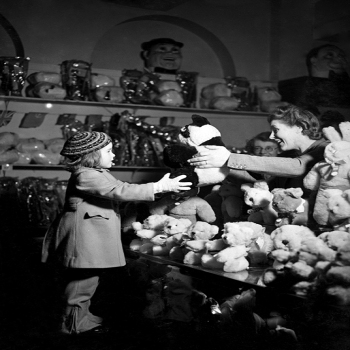 Little Girl with Panda Bear - a 17.5 x 12.5cm Christmas Card from Holy Mackerel's Alternative Image Range of Festive Designs.