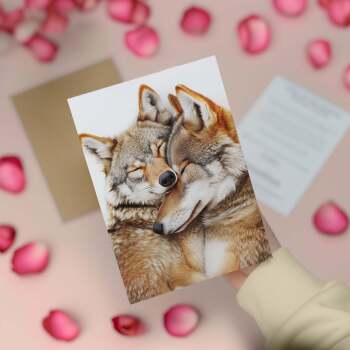 Anniversary Card – Cute Wolves Nuzzling, Romantic Card for Husband, Wife, Boyfriend or Girlfriend