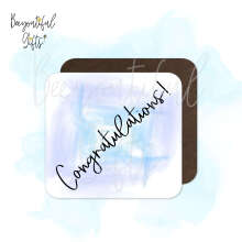 Congratulations Coaster - Congratulations with Watercolour Blue Wash