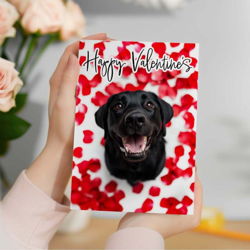 Valentine's Day Card Of A Black Labrador Valentine's Day Card For Her or For Him From The Dog - Portrait (5x7) / Blank Inside