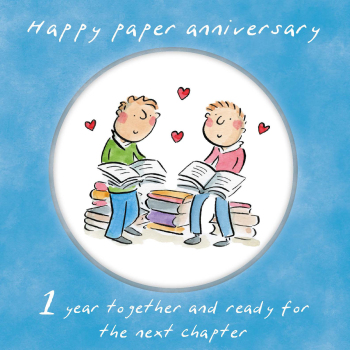 Holy Mackerel same sex LGBTQ+ 1st Paper anniversary card (male) by Rosie Brooks - blank inside - 15cm square