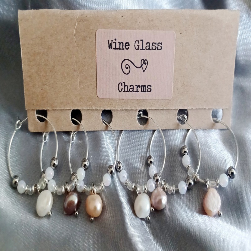 Set of 6 Wine Glass Charms with Freshwater Pearls