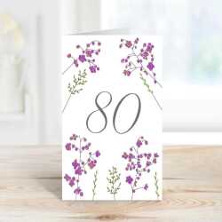 Feminine floral 80th birthday greeting card -  designed by Eloise Hall - 15.7 x 11cm and blank inside, made in the UK