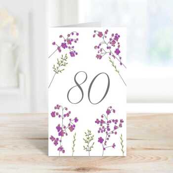 Feminine floral 80th birthday greeting card -  designed by Eloise Hall - 15.7 x 11cm and blank inside, made in the UK