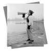 Rowing cox, black and white vintage photographic card featuring a cox encouraging her crew - 12.6 x 17.7cm and blank inside - made in the UK