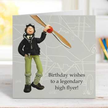 Birthday high flyer - Amy Johnson themed birthday card - designed by Erica Sturla - 15cm square and blank inside, made in the UK