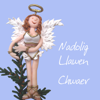 Nadolig Llawen Chwaer, Welsh Language Christmas Card for a Sister, Designed by Erica Sturla for Holy Mackerel. Card is 150mm Square and Blank Inside.