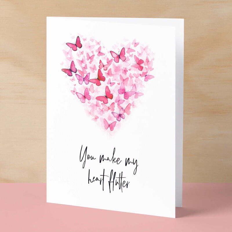 Anniversary or Valentine's Card for Her Anniversary Card for Wife Valentines Day Card For Husband Boyfriend or Girlfriend Butterfly Heart - Large (5x7) / Blank Message