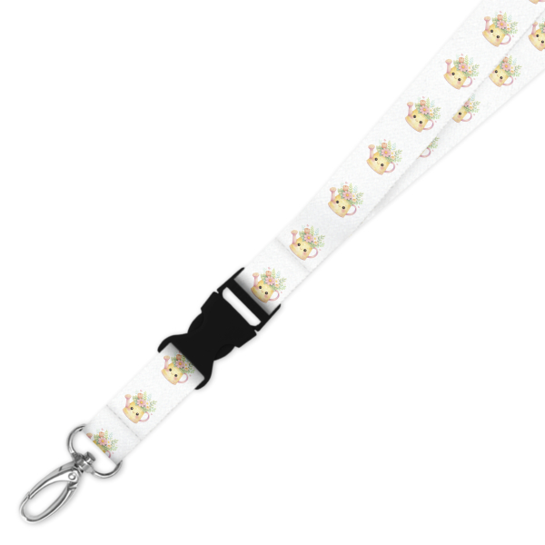 Double Breakaway Lanyard - Watercolour Springtime Floral Watering Can
