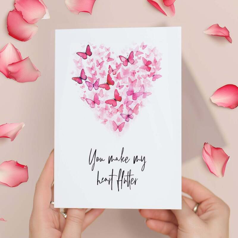 Valentine's Day Card for Her Valentine's Day Card for Wife Valentine's Day Card For Husband Boyfriend or Girlfriend Butterfly Heart - Portrait (5x7) / Blank Inside