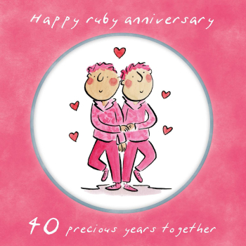 Holy Mackerel same sex LGBTQ+ 40th Ruby anniversary card (male) by Rosie Brooks - blank inside - 15cm square