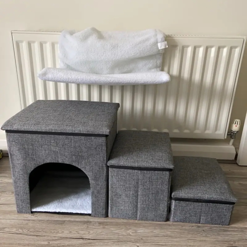 Foldable Pet Stairs with Cozy Condo, Storage & Scratcher 🐾