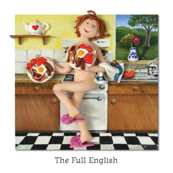 Holy Mackerel the full english cheeky blank greeting card - designed by artist Erica Sturla - 15cm square and blank inside for your own message