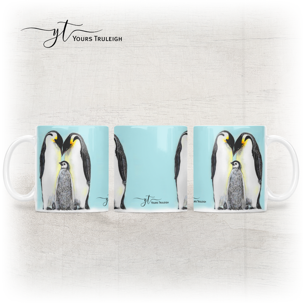 Penguins - Ceramic Mug, Hardboard Coaster & Placemat Set - Penguins