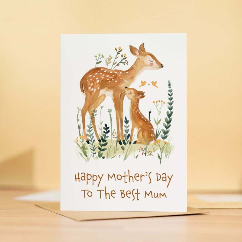 Mother's Day Card For Mum Cute Deer Mother's Day Mothers Day card Mothering Sunday Happy Mother's Day Card For Mom Mommy Mum Mummy - Large (5x7) / Blank Message