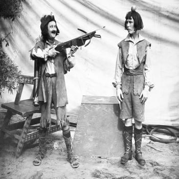 Holy Mackerel William Tell retro black and white photographic card featuring a vintage image of a funny film still - 12.6 x 17.7cm and blank inside