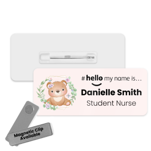 Name Badge - Cute Floral Animal Hello My Name is... - Teddy Bear