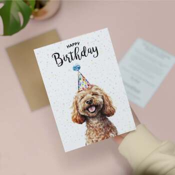 Birthday Card For Him or Her Of A Cockerpoo Dog Illustration For Him or Her Birthday Gift