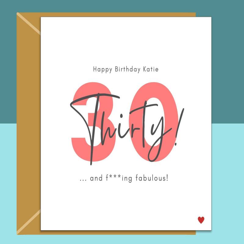 Funny 30th Birthday Card - Personalised - For Her or For Him - Perfect greetings card for a friend or someone else turning 30 years old. - Blank inside - Small