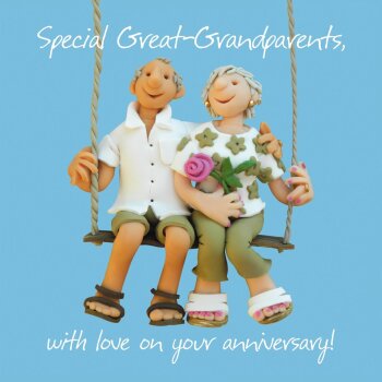Holy Mackerel Special great grandparents, an Erica Sturla anniversary greetings card for Great Grandma and Great Grandad, 15cm square and blank inside for your message