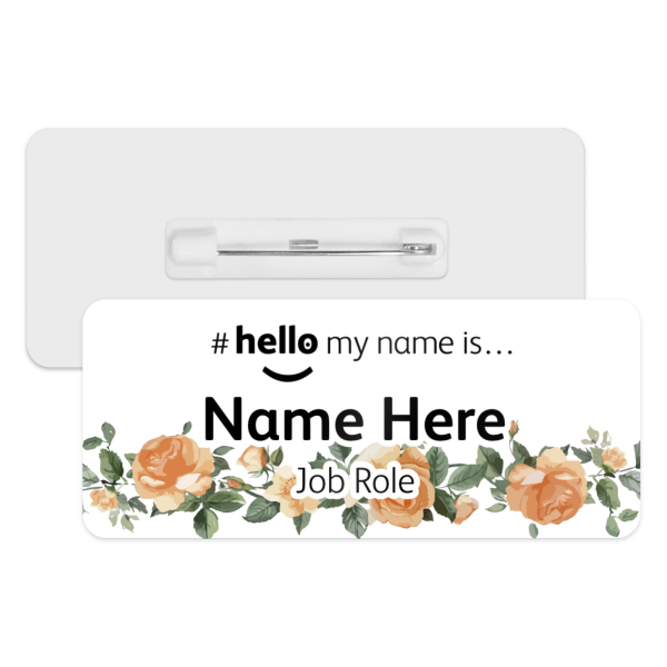 #hello my name is... Name Badge - Orange Rose Border