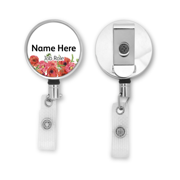 Personalised Metal ID Reel - Wild Poppies Border