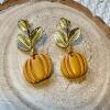 Polymer Clay Pumpkin Earrings: Gold Leaf Autumn Dangles