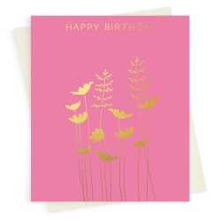Happy birthday card with a pretty gold foil anemone & grass print - designed by artist Eloise Hall - 15.7 x 11cm and blank inside