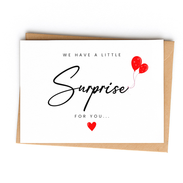 Pregnancy Announcement Card - We Have A Little Surprise For You Balloons - Small (Approx. A6) - Single Card