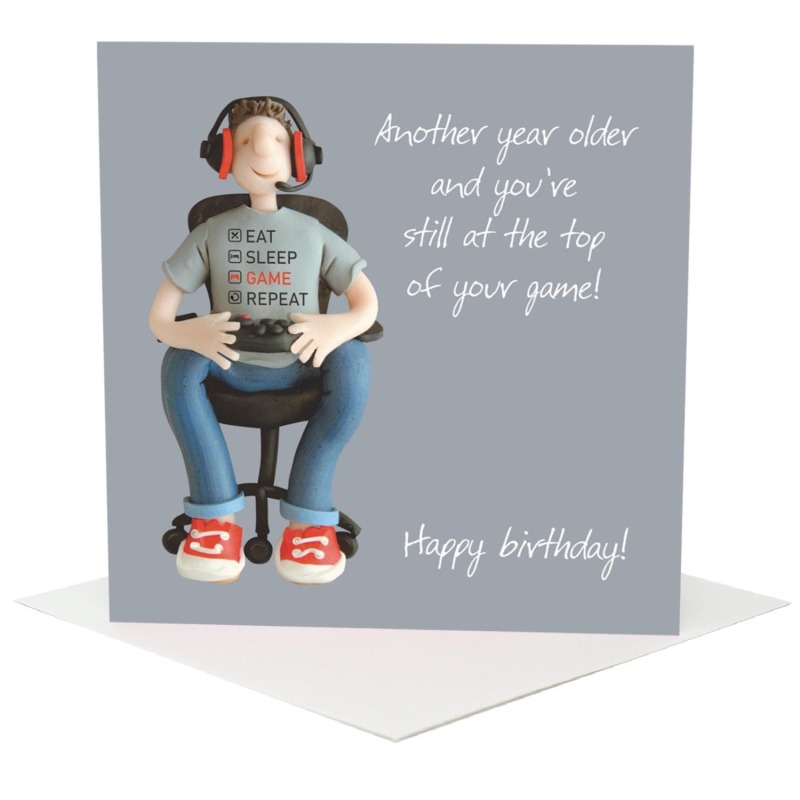 Funny Birthday Card for Gamers - Polymer Clay Art by Erica Sturla - Gaming Birthday Card for Him UK