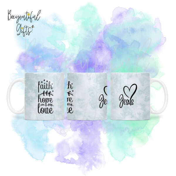 Religious Ceramic Mug - Faith Hope Love Full Wrap