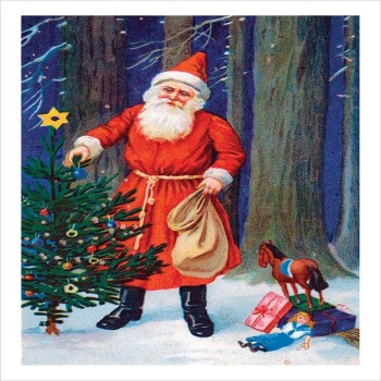 Santa Decorating Tree in Forest - a 17.5 x 12.5cm Christmas Card from Holy Mackerel's Alternative Image Range of Festive Designs.