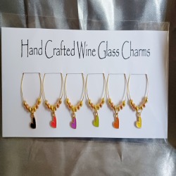 Set of 6 Wine Glass Charms with Love Hearts
