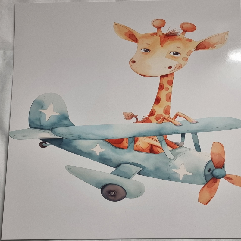 A4 Print Giraffe on a Green Airplane (nursery39106)