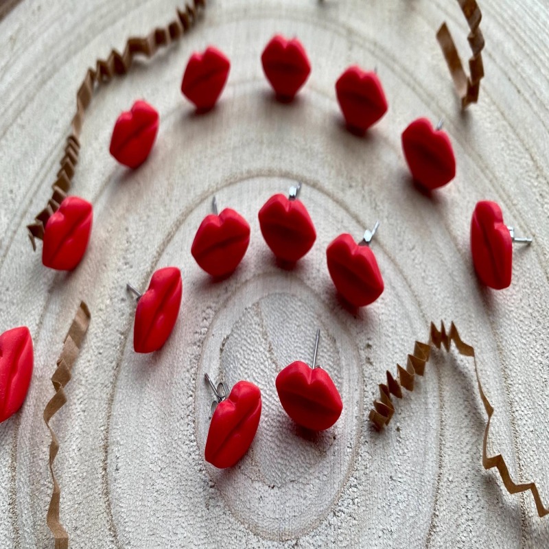 Handmade Red Lip Stud Earrings: Polymer Clay, Hypoallergenic