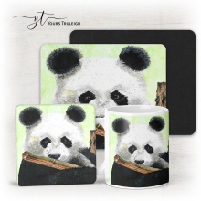 Panda - Ceramic Mug, Hardboard Coaster & Placemat Set - Panda