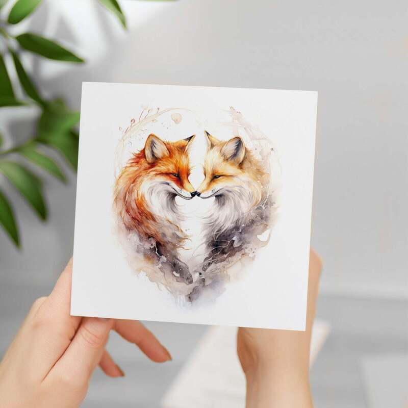 Anniversary Card For Wife Anniversary Card For Husband Boyfriend or Girlfriend Anniversary Card For Him or Her Fox Heart - Square (5.5x5.5) / Blank Inside