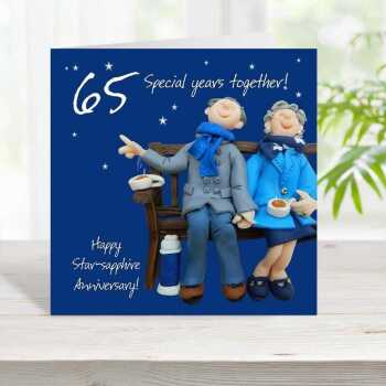 65th anniversary card (star-sapphire anniversary) - designed by Erica Sturla -15cm square and blank inside, made in the UK