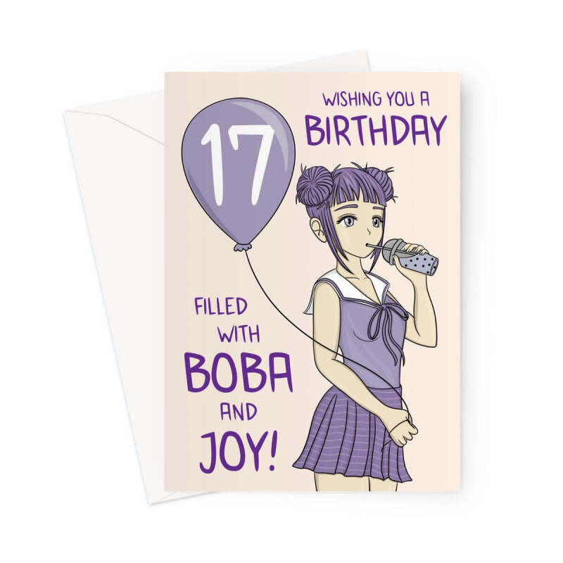 17th Birthday Card For A Girl - Anime Girl - A5 Portrait - 1 Card