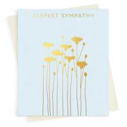 Deepest Sympathy card embellished with a gold foil cornflower  design - designed by artist Eloise Hall - 15.7 x 11cm and blank inside