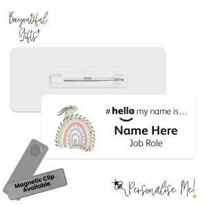 Name Badge - Boho Dino Rainbow Hello My Name is... - Design 4