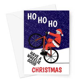 Merry Christmas Card - Funny Wheelie Good Cycling Santa - A5 Greeting Card