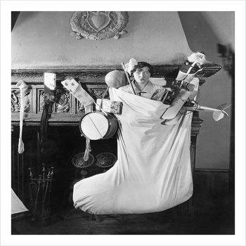 Unexpected stocking filler, a 127 x 175mm Alternative Image winter themed Christmas card featuring a vintage black and white photo, message inside says Happy Christmas